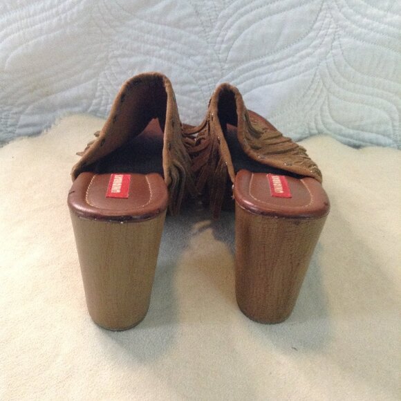 UNIONBAY "Makena" "8.5" Sueded Fringed Open Toed Clogs, Hippie Vibes, Bohemian - Picture 3 of 7